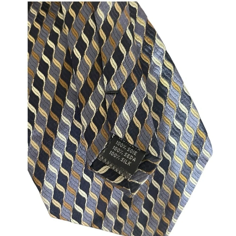 Classic Striped Mens Silk Tie in Blue and Gold